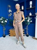 Marissa Short Sleeve Denim Jumpsuit Mocha