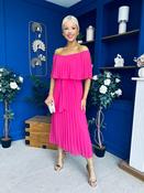 Aileen Pleated Bardot Midi Dress Hot Pink