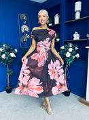 Breffy Asymmetric Neckline Skater Midi Floral Plum &amp; Pwr Pink