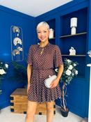 Danielle Detailed Mini Dress Polka Coffee