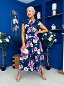 Breffy Asymmetric Neckline Skater Midi Floral Navy