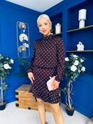 Riana High Neck Long Sleeve Mini Dress Pink Polka Burgundy