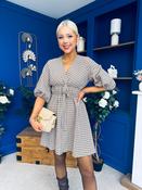 Parisa Puff Sleeve Mini Dress Check Chocolate