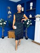 Serina Polka Dot Lace Trim Midi Dress Black