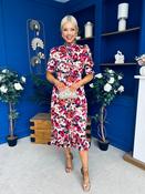 Kirsty Ruffle Hem Midi Dress Pink Leopard