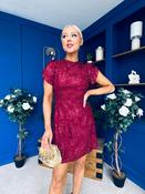 Ami Tulip Sleeve High Neck Mini Dress 3D Floral &amp; Sequin Wine