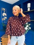 Karina Bow Detail Puff Sleeve Top Pink Polka Chocolate