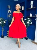 Helen Detailed Bardot Midi Dress Red
