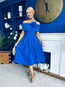 Helen Detailed Bardot Midi Dress Blue