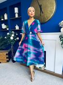 Orlaith Detailed Chiffon Midi Dress Marble Blue