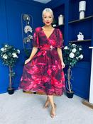 Orlaith Detailed Chiffon Midi Dress Floral Ruby