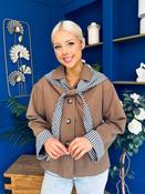 Maria Detailed Check Scarf Jacket Camel image