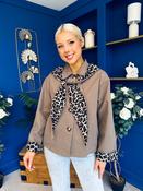 Steph Detailed Leopard Scarf Jacket Taupe