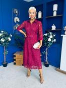 Tansy 3/4 Sleeve Lace Shirt Dress Wine image