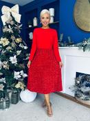 River Sequin Skirt Occasion Midi Dress Red image