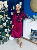Muireann Bow Detail Studded Velvet Midi Dress Wine image