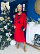 Muireann Bow Detail Studded Velvet Midi Dress Red image