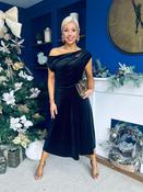 Imogen Gold Brooch Velvet Midi Dress Black image