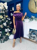 Imogen Gold Brooch Velvet Midi Dress Violet