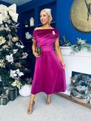 Imogen Gold Brooch Velvet Midi Dress Orchid