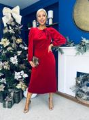 Lindsey Bow Detail Velvet Occasion Dress Red image