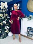 Lindsey Bow Detail Velvet Occasion Dress Wine image