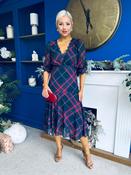 Abigail Lace Trim Midi Dress Check Navy