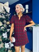 Leonora Check Puff Sleeve Mini Dress Wine image