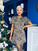 Kiri Zebra Puff Sleeve Mini Dress Stone image