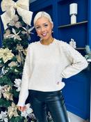 Rosaria Pearl Detail Round Neck Jumper Cream image