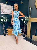 Bay Boat Neck Keyhole Detail Midi Dress Blue Floral