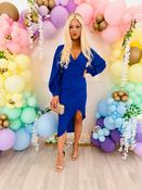 Elsa Long Sleeve Asymmetric Dress Cobalt image