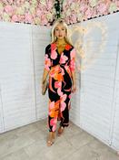 Audrey Orange &amp; Pink Floral Twist Detail Midi Dress