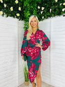 Elsa Long Sleeve Wrap Asymmetric Dress  Green &amp; Pink Floral image