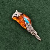 Silver Amber Bird Brooch - Caragh Jewellers