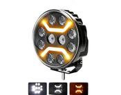 XLEDRL 9inch LED 5in1 Vehicle Round Light Dual Color White Amber DRL &amp;amp;  X-Shaped Strobe Spotlight image