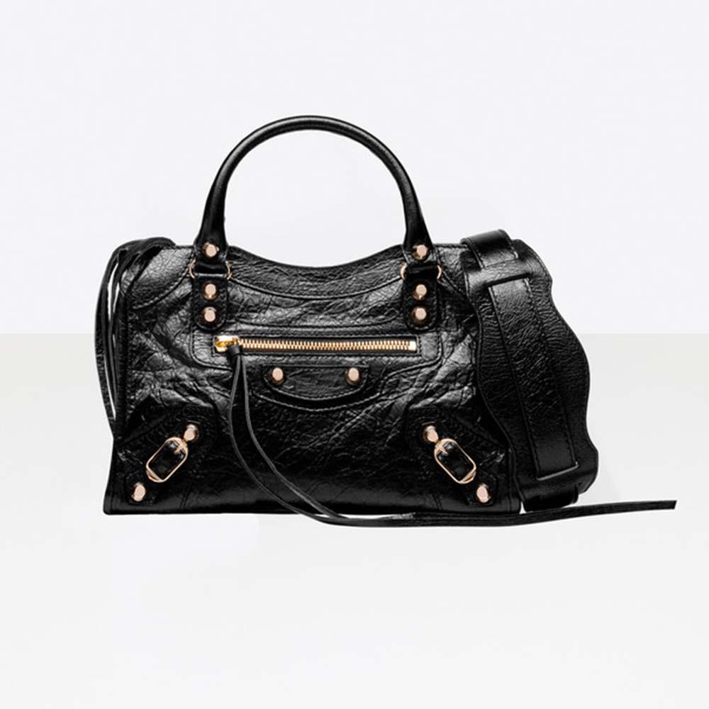 AUTH BALENCIAGA BLACK LEATHER GIANT GOLD HW MINI CITY BAG  eBay