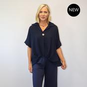 Harper Collar Button Top (Navy) image