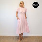Elise Pleated Midi Dress (Pink) image