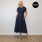 Elise Pleated Midi Dress (Navy) image