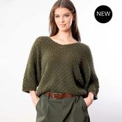 Emily V Neck Batwing Top (Khaki) image
