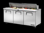 True Prep Table, 18x 1/6 Top Pans, 3 Solid Swing Doors