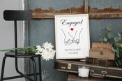 Line Art Print (Engaged Holding Hands) | Personalised Picture