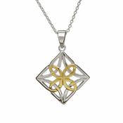 Sterling Silver Celtic Knot Diamond Shape Pendant With Green Cubic Zirconia