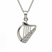 Sterling Silver With Cubic Zirconia Harp Pendant
