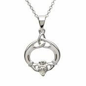 Sterling Silver Claddagh &amp;amp; Trinity Knot April Birthstone Pendant image