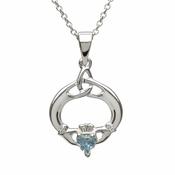 Sterling Silver Claddagh &amp;amp; Trinity Knot March Birthstone Pendant image