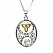 Sterling Silver Gold Plate Trinity Oval Pendant