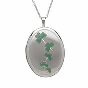 Sterling Silver Oval Locket With Green Enamel Shamrocks