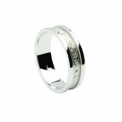 Celtic Shield Pattern With Silver Heavy Flat Rims, Ladies Narrow Wedding Band